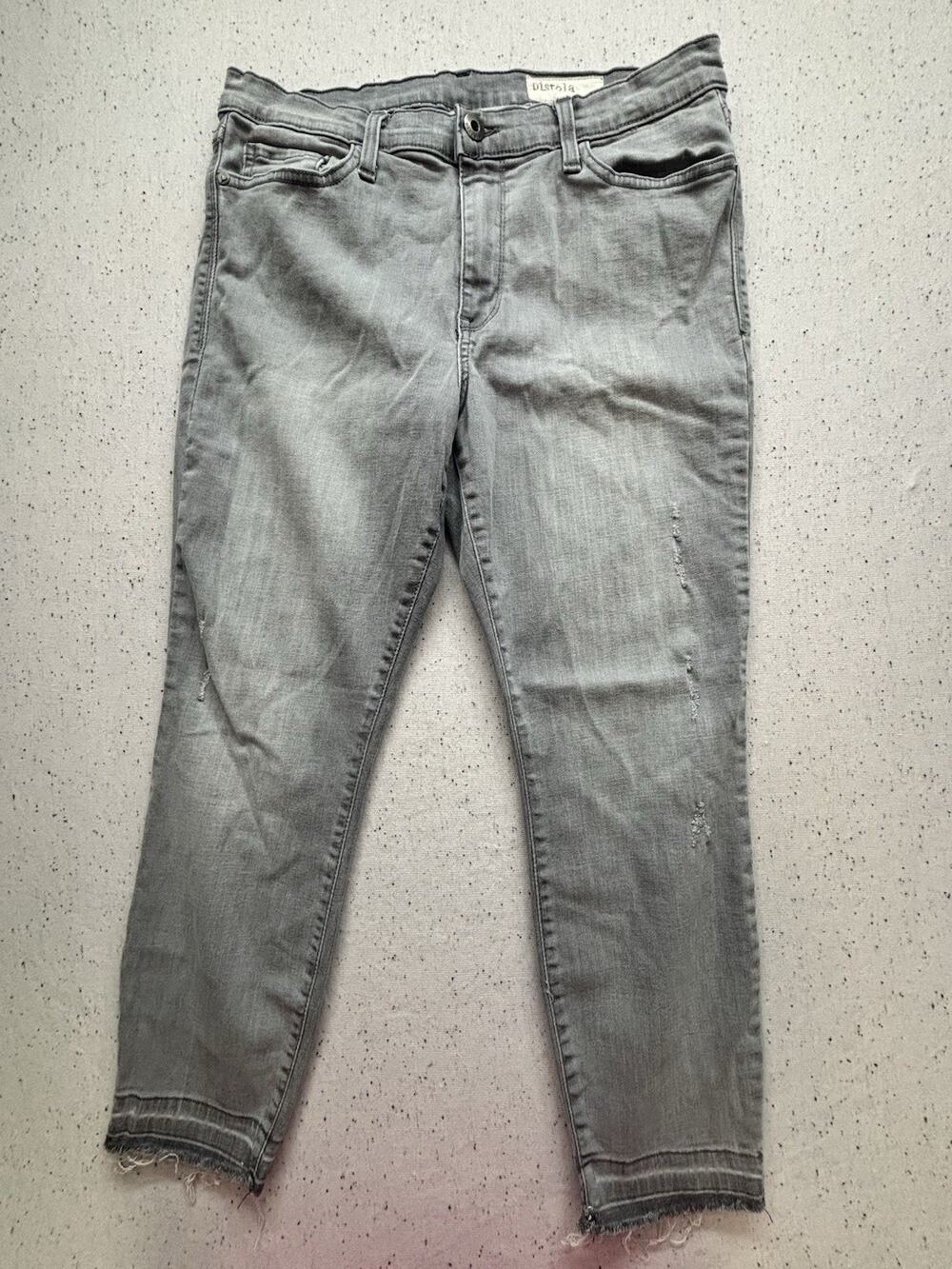 Pistola Jeans Womens 32 Grey Skinny Crop Distressed Raw Hem Stretch Made In USA